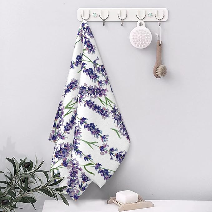 Lavender Hand Towel,Purple Flowers Hand Bath Towels Set of 2 Dish Towels Soft Absorbent Decorative Hand Towels for Bathroom Kitchen Yoga Home Decor 14 x 28 in