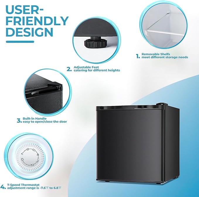 1.2 Cu.ft Upright Freezer, Small Mini Freezer with Adjustable Thermostat, Removable Shelves, Reversible Single Door, for Bedroom/Home/Dorms/Apartment (Deep Black)