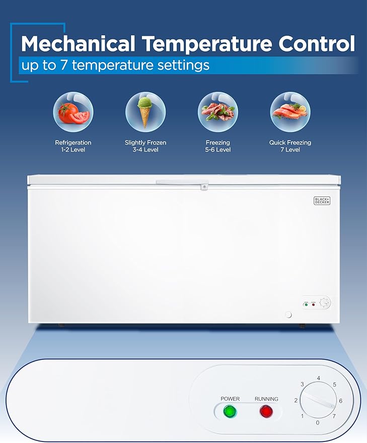 BLACK+DECKER 19.8 Cu. Ft. Chest Freezer, Deep Freezer with Top Opening, Freezer Chest with 4 Removable Storage Baskets, Mechanical Temperature Control, Manual Defrost, R600a Refrigerant,BCF1980E,White