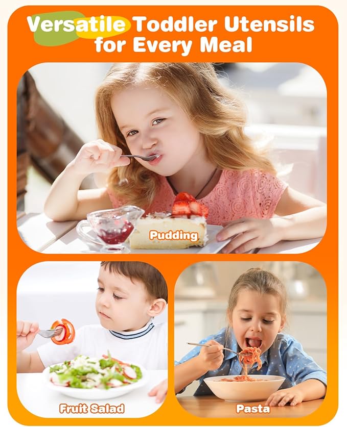 8-Piece Toddler Utensils Set, Food Grade Stainless Steel Kids Silverware Set Including Forks and Spoons, Child-Sized, Dishwasher Safe