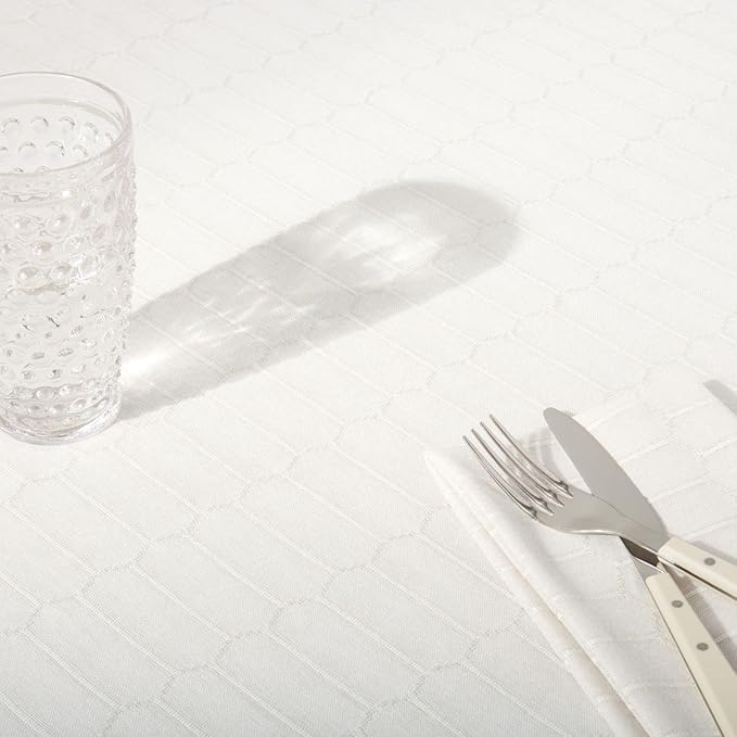 Martha Stewart Honeycomb Polyester Cotton Rectangle Tablecloth, 60"x102", Natural