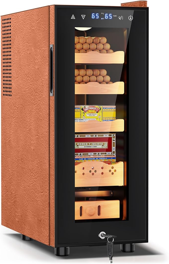Tylza Leather Trim Cigar Humidor, 35L Cigar Humidor Cabinet with Auto Humidity & Temp Control, 300 Counts, 3 LED Lights, Spanish Cedar Wood, Cigar Humidors with Safety Lock, Gifts for Men