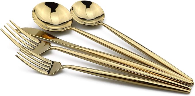 5-Pieces 18/10 Stainless Steel Silverware Set, Colorful Mirror Polishing Gold Flatware Set, Kitchen Knife Fork Spoon Utensils, Service for 1