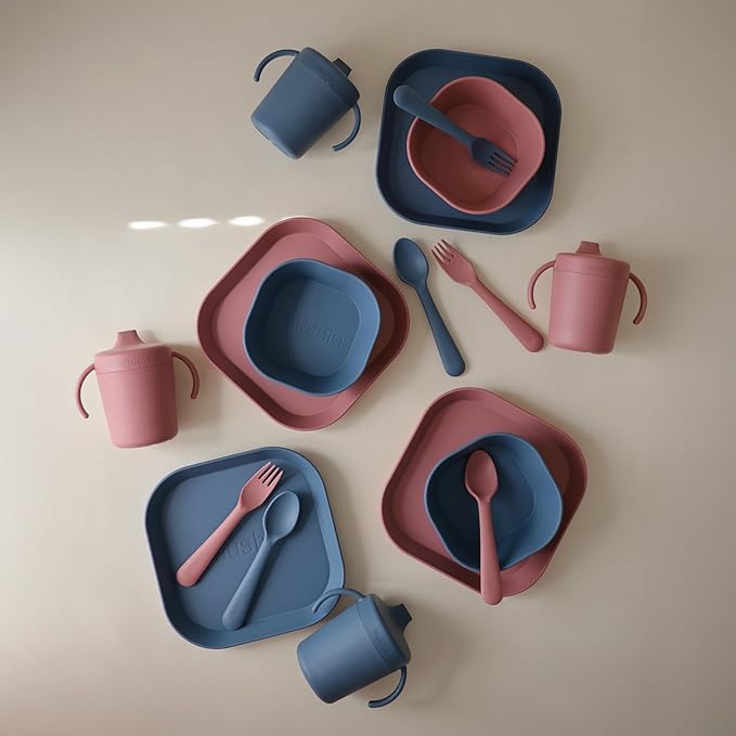 mushie Flatware Fork and Spoon Set For Kids | Made in Denmark (Dusty Rose)