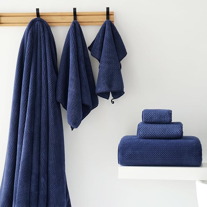 30x60 Inches Extra Large Bath Towels Set Super Soft Absorbent Luxury Microfiber Towels for Bathroom (Navy Blue, 3PCS)