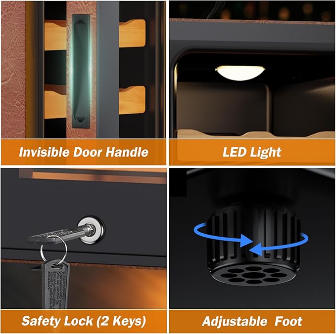 Electric Humidor with Leather-35L Cooling & Heating Humidor, Smart Touch Control Humidity & Temp, Humidors wtih Spanish Cedar Wood Tray, Digital Display, Safety Lock, Desktop Gift for Men