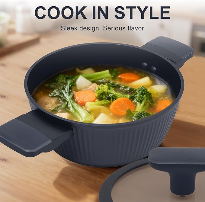 Nonstick Cookware Set Non Toxic, 5-Piece Pots and Pans Set, PFOA/PTFE Free, Induction Ready & Dishwasher Safe, Ceramic Coating for Easy Release