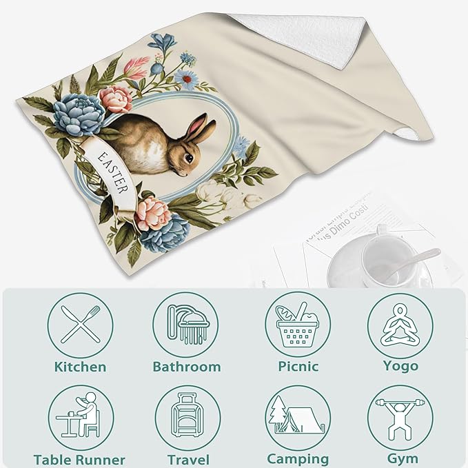 Hand Towels for Bathroom Set of 2,Vintage Easter Bunny Flowers Hand Towels Decorative Soft Bathroom Towels for Kitchen Guest Gym Spa 14x28in