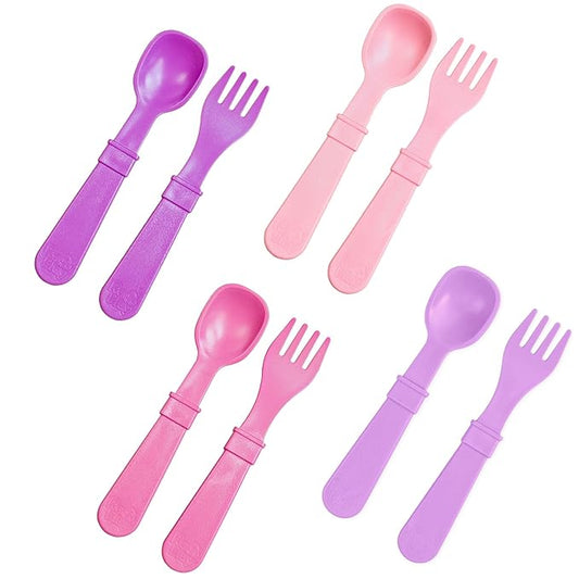 Re-Play Toddler Forks and Spoons Set - 4x4 Utensils Set for Kids - Dishwasher and Microwave Safe - Made in USA - Pack of 8-5.8" x 1.2" x 0.2" - Princess