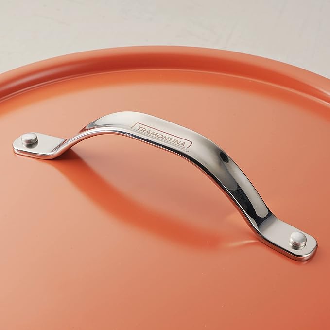 Tramontina All-in-One Plus Pan Set, 5-Quart Ceramic Non Stick Cooking Pan with Lid, Steamer Insert, Bamboo Utensil and Trivet, Orange