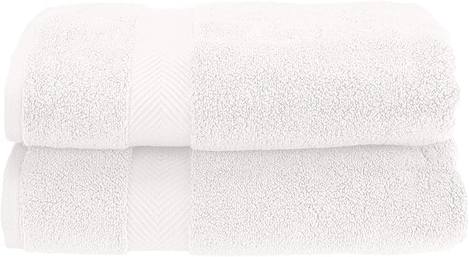 Superior Zero Twist 100% Cotton Bath Towels, Super Soft, Fluffy and Absorbent, Premium Quality Oversized Bath Towel Set of 2, White