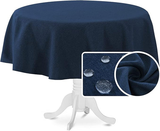 H.VERSAILTEX Linen Textured Tablecloth Round 70 inch Waterproof Decorative Table Cloth Spill-Proof Linen Look Cover for Party Table Extra Soft and Thick Fabric Wrinkle Free, Heather Navy
