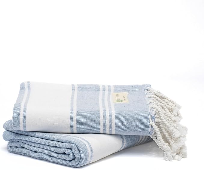 Salt Earth Cotton Turkish Beach Towel, Set of 2-36" X72" Large Bath Towels, Quick Dry Towel, Bathroom, Beach Essentials, Gym, Quick Dry for Shower, Lightweight Large Towels for All (Sky Blue)