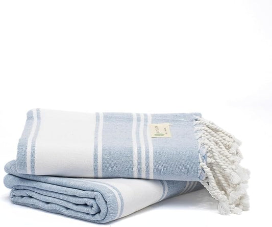 Salt Earth Cotton Turkish Beach Towel, Set of 2-36" X72" Large Bath Towels, Quick Dry Towel, Bathroom, Beach Essentials, Gym, Quick Dry for Shower, Lightweight Large Towels for All (Sky Blue)