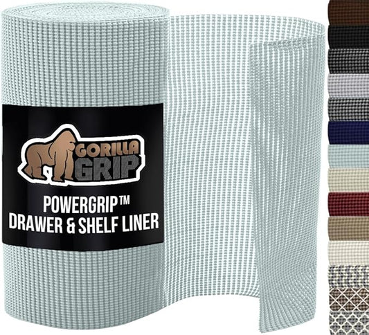 GORILLA GRIP powerGRIP Drawer Shelf and Cabinet Liner, Thick Strong Hold, Non-Adhesive Liners Protect Kitchen Cabinets and Cupboard, Bathroom Drawers, Easy Install, Breathable Mat, 17.5" x20' Spa Blue