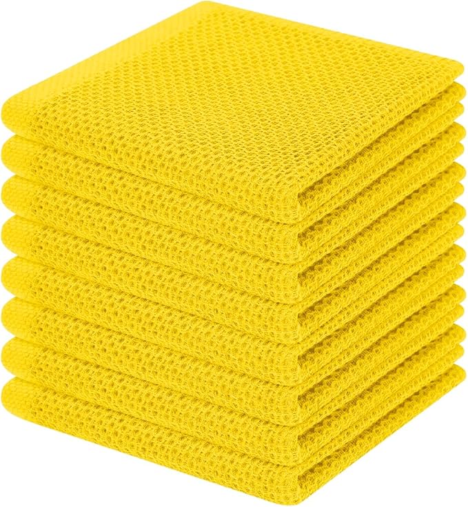 Homaxy 100% Cotton Waffle Weave Kitchen Dish Cloths, Ultra Soft Absorbent Quick Drying Dish Towels, 12 x 12 Inches, 8-Pack, Yellow