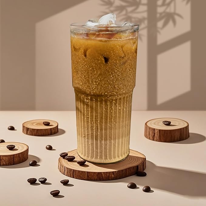 Glass Cups with Lids and Glass Straws, High Borosilicate 20OZ Tumblers for Coffee, Tea, Juice, Smoothies, Hot/Cold Drinks at Home, Office