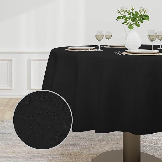 Easy-Going Faux Linen Waterproof Spill-Proof Tablecloth Stain Resistant Round Table Cloth Wrinkle Free Decorative Fabric for Kitchen, Dining, Party, Weddings, Restaurants (70 in-Round, Black)
