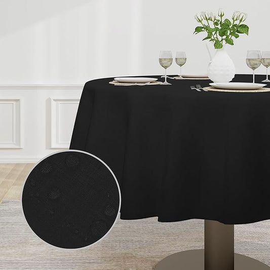 Easy-Going Faux Linen Waterproof Spill-Proof Tablecloth Stain Resistant Round Table Cloth Wrinkle Free Decorative Fabric for Kitchen, Dining, Party, Weddings, Restaurants (70 in-Round, Black)