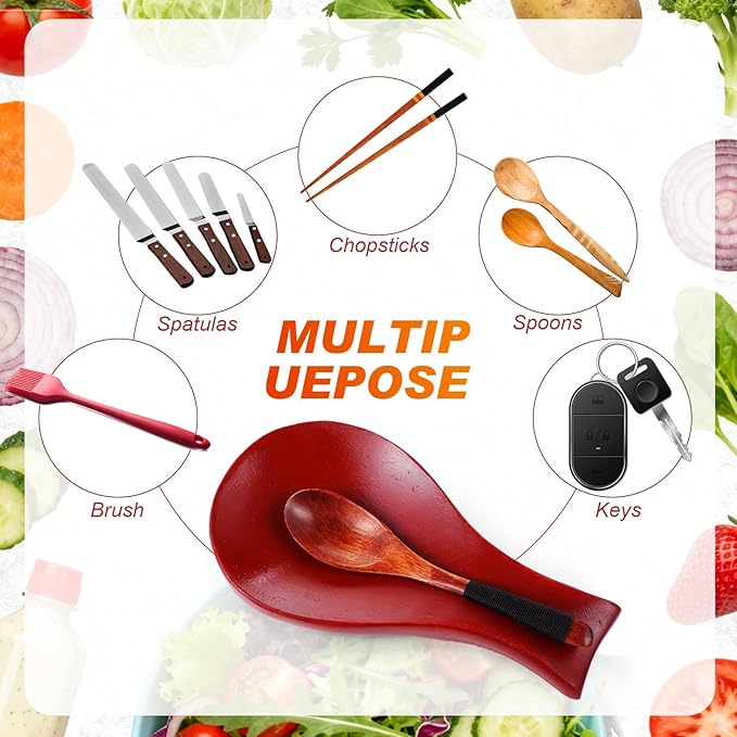 Patelai Acacia Wood Spoon Rest for Stove Top Bamboo Holder for Spatula Rest for Kitchen, Counter Spoon Holder for Countertop, Modern and Rustic for Farmhouse as Dining Table Decoration (Mahogany)