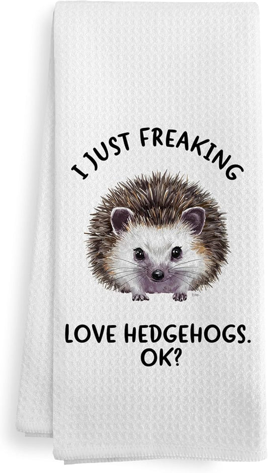 Funny Hedgehog Kitchen Towels Gifts, Woodsy Hedgehog Bathroom Decor for Home, Cute I Just Freaking Love Hedgehogs Accessories Dish Hand Tea Towels for Bathroom Kitchen, 16x24Inch