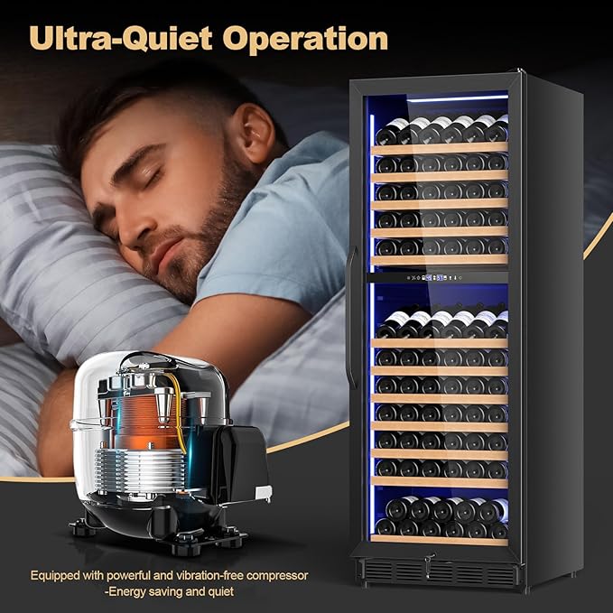 24 Inch Dual Zone Wine Cooler Refrigerator, Large Capacity Freestanding/Built-in Upgraded Professional Wine Fridge with Powerful Compressor, Advanced Cooling System, Quiet Operation, Black