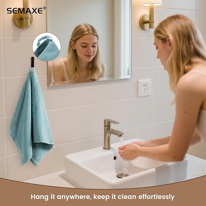 SEMAXE Bathroom Hand Towel, 100% Cotton Towels with Hanging Loops, Hotel Spa Quality Highly Absorbent Towel Set of 4, 27" L x 16" W, Blue Hand Towel, Gift Box Packaging