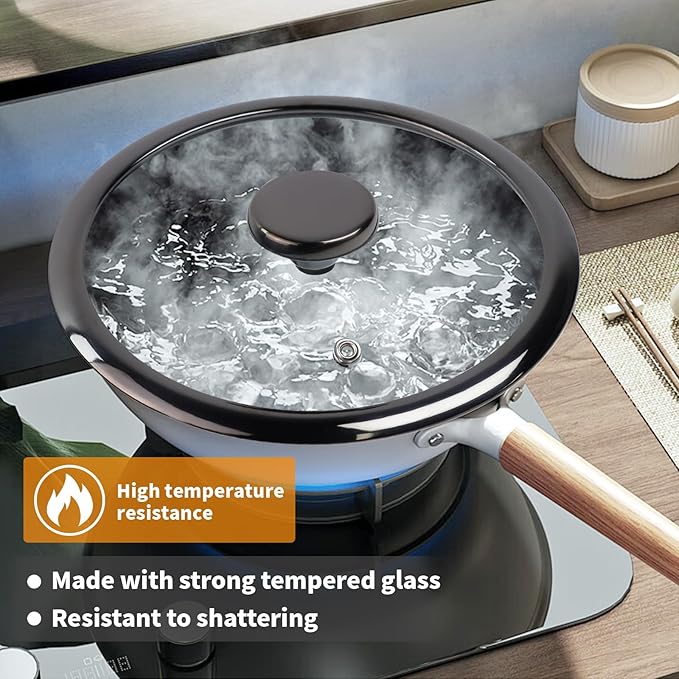 8" Tempered Glass Pan Lid with Steam Vent, Thickened to 4mm and Dishwasher Safe and Oven up to 480℉, Universal Lid Fit for Cast Iron Skillets, Frying Saute Pan, Cooking Pot