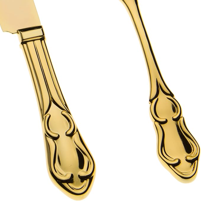 Ella Celebration Gold Wedding Cake Knife & Server Set, Vintage Cake Cutting Utensils, Party Supplies Golden Anniversary Decorations (Elegant Gold)