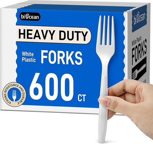 600Pack Disposable Plastic Forks Bulk White Heavy Duty Silverware - Value Pack Cutlery Set For Parties, Restaurant (600FORKS)