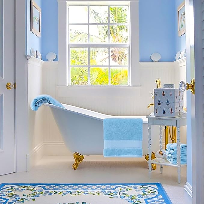 COZYART Light Blue Bath Towels Set 6 Piece, 2 Bath Towels 2 Hand Towels 2 Washcloths, Luxury 100% Turkish Cotton 650GSM Hotel Quality, Soft, Absorbent, Towel Sets for Bathroom