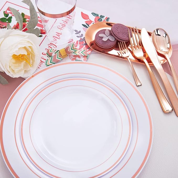 WDF160 Piece Rose Gold Disposable Cutlery Set - Heavyweight Plastic Silverware - Includes 80 Forks, 40 Spoons, 40 Knives - Rose Gold Silverware Perfect for Wedding, Party, Valentines Day