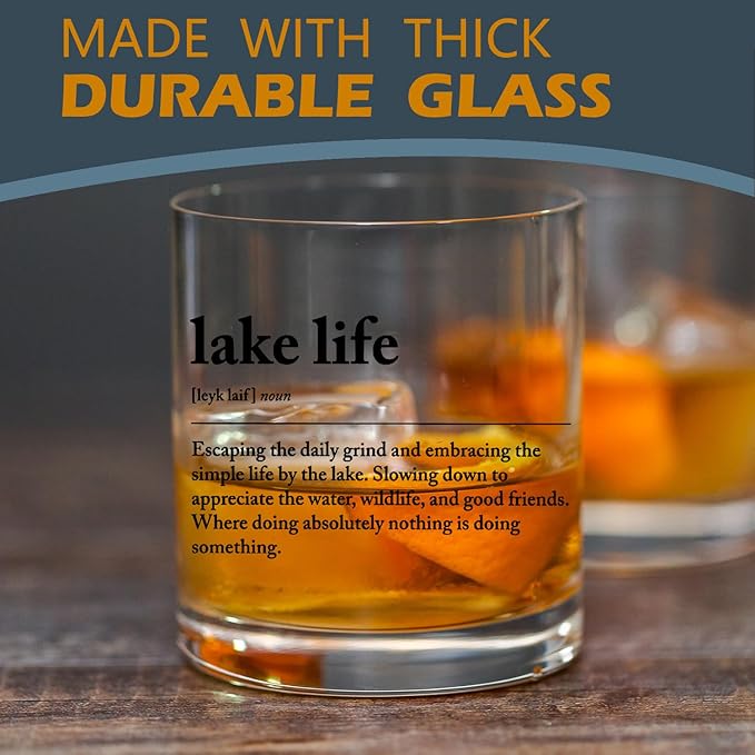 kunlisa Lake Lovers Gifts Whiskey Glasses, Lake House Decor and Gifts, Lakeside Definition 10 oz Drinking Rocks Glasses for Women Men Whisky Cocktail Scotch Bourbon Liquor
