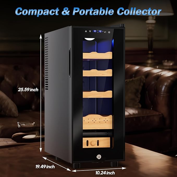 Electric Humidor-35L Cooling & Heating Humidor Smart Touch Control Humidity & Temp Humidors wtih Spanish Cedar Wood Tray, Digital Display, Safety Lock, Desktop Gift for Men