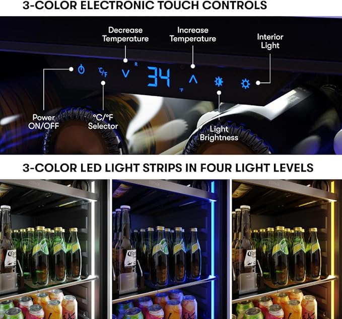 Zephyr 24" Wine Fridge & Beverage Refrigerator Single Zone Under Counter - Mini Wine Cooler Cellars Small Beer Fridge Cabinet Drink Chiller Freestanding Wine Beverage Cooler, 7 bottles,112 cans