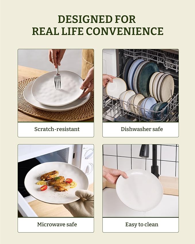 Famiware Dinnerware Sets for 6, Ocean Round 18-Piece Kitchen Plates and Bowls Sets, Microwave and Dishwasher Safe, Scratch Resistant, Matte White