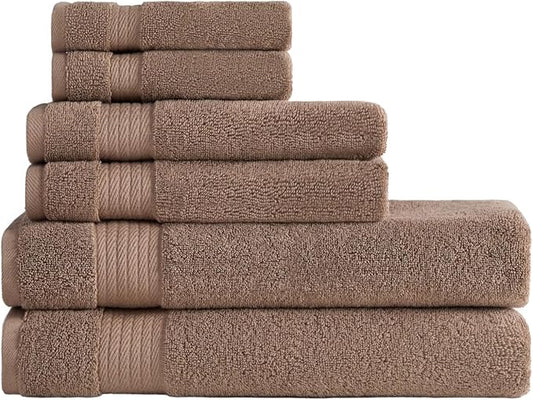 Ozdilek 6-Piece Bath Towel Set, 2 Bath, 2 Hand, 2 Wash, 100% Cotton Turkish Towels, 2 Bath Towels (30x60/550 GSM), 2 Hand Towels (16x30/575 GSM), 2 Washcloths (13x13/600 GSM) (Light Brown)