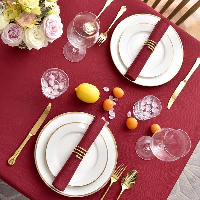 maxmill Jacquard Cloth Napkin 20 x 20 Inch Swirl Pattern Solid Washable Polyester Dinner Napkins Set of 4 with Hemmed Edges Great for Family Holiday Dinners Weddings Parties and Banquets Red