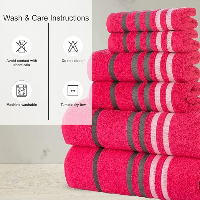 CASA COPENHAGEN Exotic Designed in Denmark 525 GSM Hotel & Spa Kitchen & Bath Set of 6 Egyptian Cotton Towels - 2 Bath Towels, 2 Hand Towels, 2 Washcloths - Pink