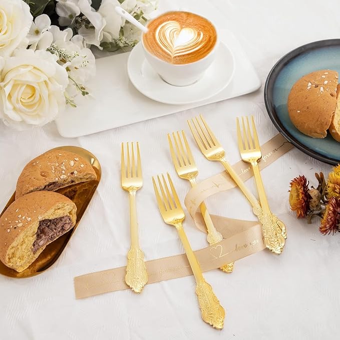 Ciaell 200PCS Gold Plastic Forks - Heavy Duty Plastic Forks - 7.48 Inch Heavyweight Gold Forks - Disposable Dessert Forks Perfect for Parties & Weddings & Dinners