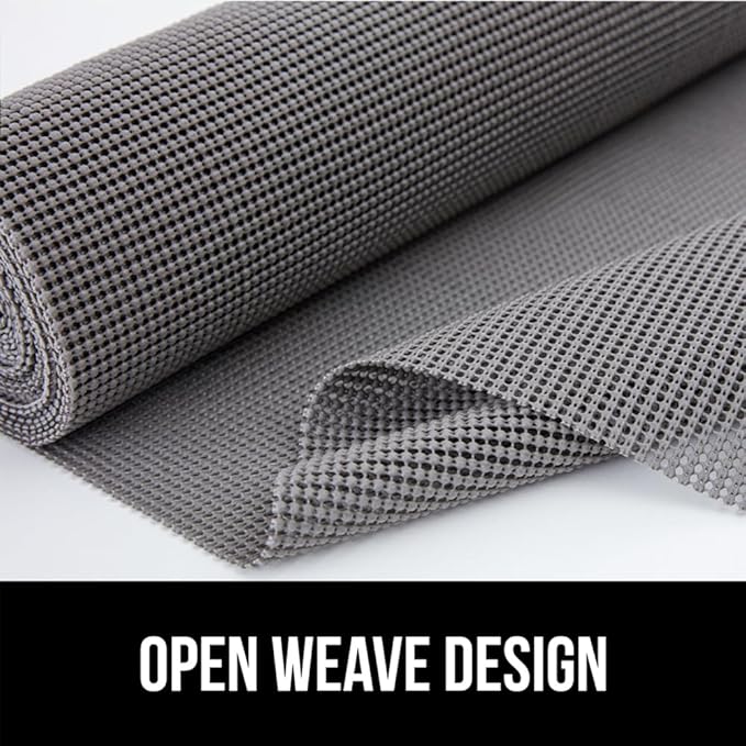 GORILLA GRIP powerGRIP Drawer Shelf and Cabinet Liner, Thick Strong Hold, Non-Adhesive Liners Protect Kitchen Cabinets and Cupboard, Bathroom Drawers, Easy Install, Breathable Mat, 12" x30', Gray