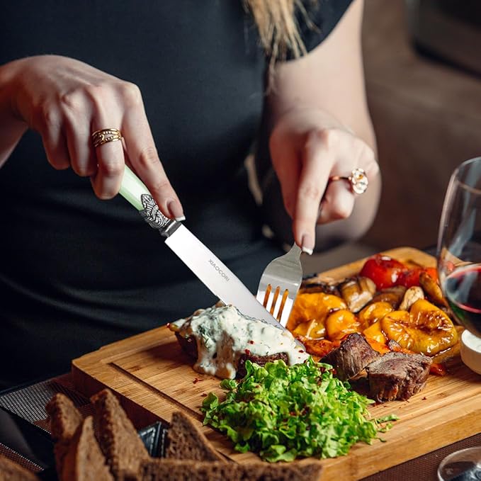 20 Pieces 18/10 Stainless Steel Elegant Silverware Set for 4,Vintage Flatware Set,Dishwasher Safe (20, Green)