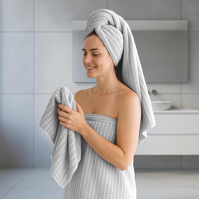 REDKISS Ultra Soft Bath Towels Set of 6 Large 35"x70" | 100% Microfiber, Highly Absorbent & Quick Dry | Grey Towels for Bathroom, Spa, Gym | 2 Bath, 2 Hand, 2 Washcloths