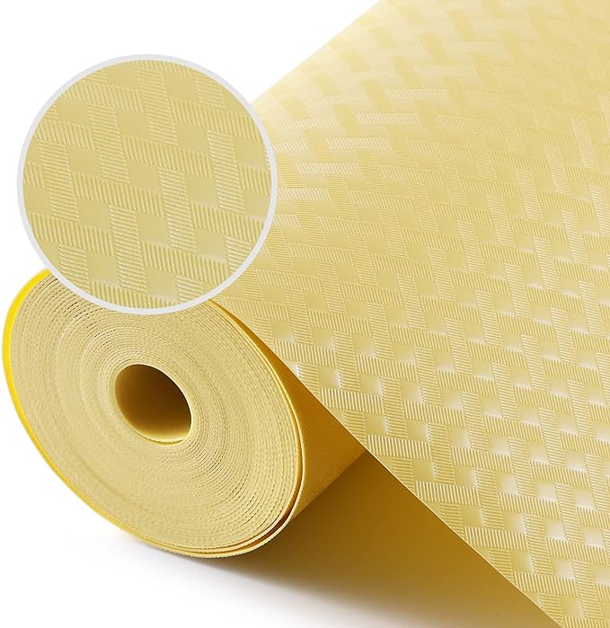 Shelf Liners for Kitchen Cabinets Refrigerator Liners Waterproof & Oil-Proof Kitchen Cupboard Liner Non Adhesive Drawer Mats Non Adhesive Cabinet Liners for Shelves -Yellow Beige 11.8 x 118 Inches