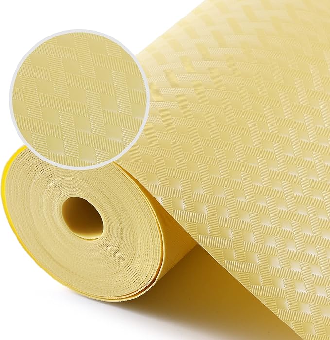 Shelf Liners for Kitchen Cabinets Refrigerator Liners Waterproof & Oil-Proof Kitchen Cupboard Liner Non Adhesive Drawer Mats Cabinet Liners for Shelves -Yellow Beige 11.8 x 236.2 Inches
