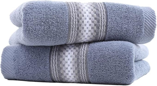 YiLUOMO Blue Hand Towel Set of 2 Soft 100% Cotton Textured Striped Pattern Highly Absorbent Decorative Hand Towels for Bathroom 13 x 29 Inch