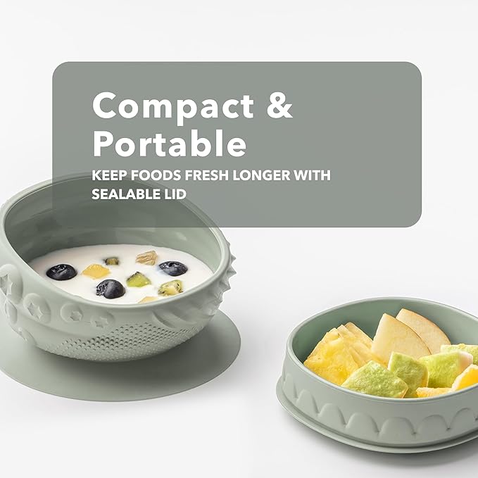 Miniware Sensory Baby Bowl - Sage - Silicone Bowls for baby to Combine Mealtime with Sensory Development - 100% Food Grade Silicone Baby Bowls - BPA Free, Non-Toxic Todddler Bowls