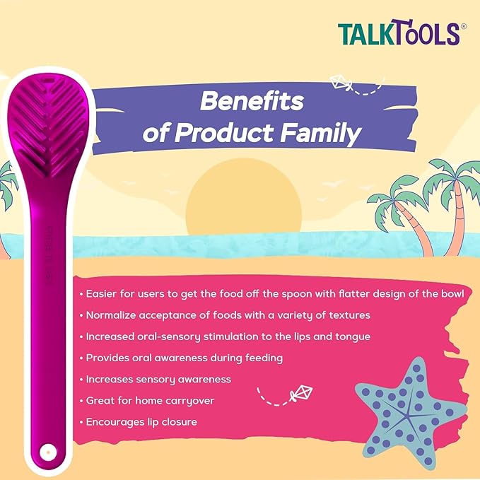 TalkTools Textured Magenta Spoons | Provides oral awareness during feeding | Encourages lip closure | Normalize acceptance of foods with a variety of textures - 6 Pack