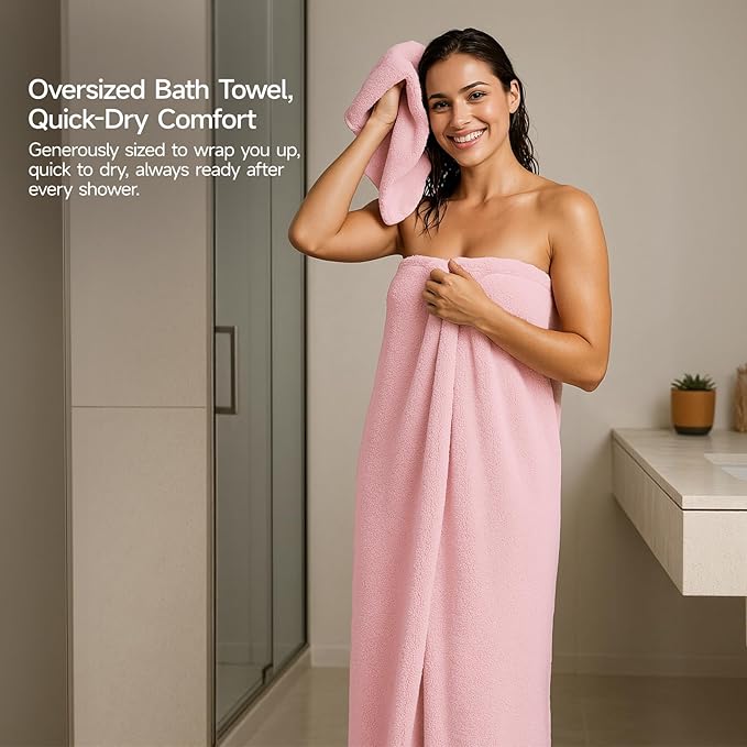 REDKISS Bath Towels Set of 6 - Oversized Bath Sheets (70 x35 in), 670GSM Ultra Soft & Highly Absorbent, Quick Dry Pink Towel Sets for Bathroom, Spa, Hotel, Gym