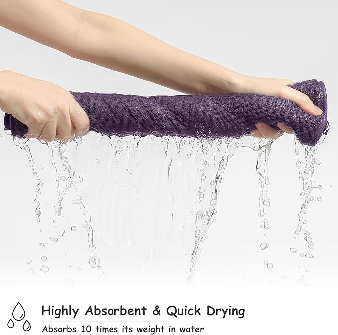 18 Pcs Purple Woven Family Towels Set-6 Bath Sheets,6 Hand Towels,6 Washcloths Soft Polyester Towels Absorbent Shower Towel Quick Dry Beach Chair Towel Lint Less Towels Set for Bathroom Spa Gym Hotel